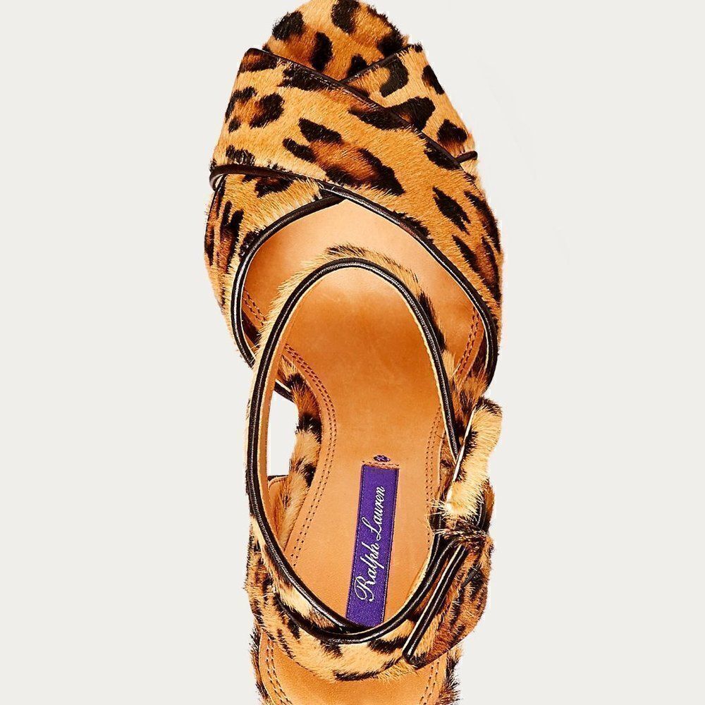 Ralph Lauren Collection Leopard Print Kelsey Pony Hair Calf Platform Sandal